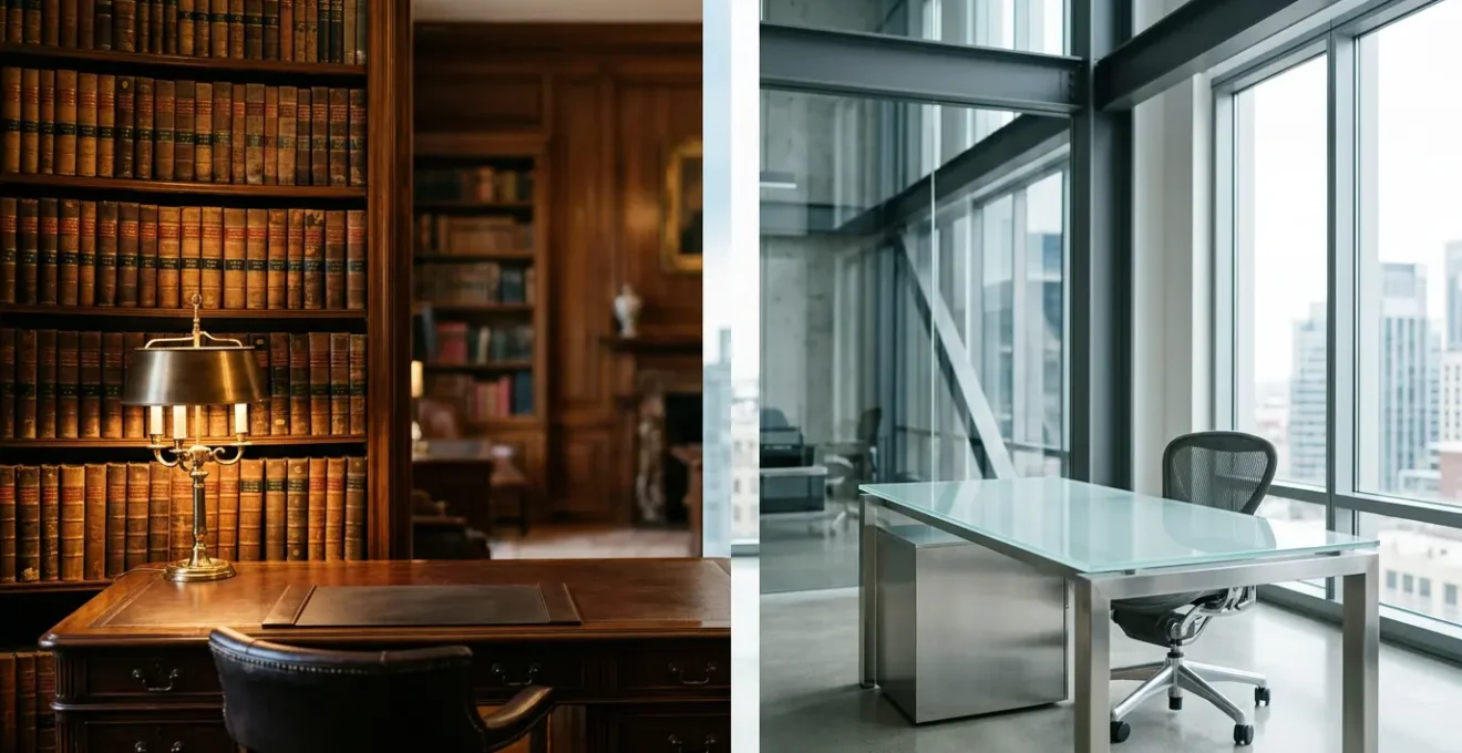 Comparaison visuelle entre typographies serif et sans-serif dans un environnement juridique professionnel