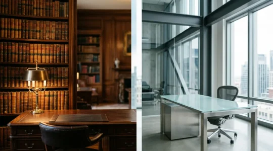 Comparaison visuelle entre typographies serif et sans-serif dans un environnement juridique professionnel