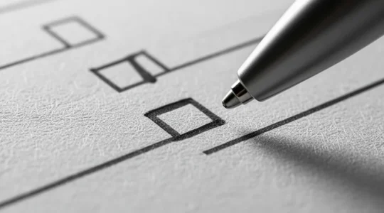 Vue macro d'un formulaire papier avec des éléments de design mis en évidence