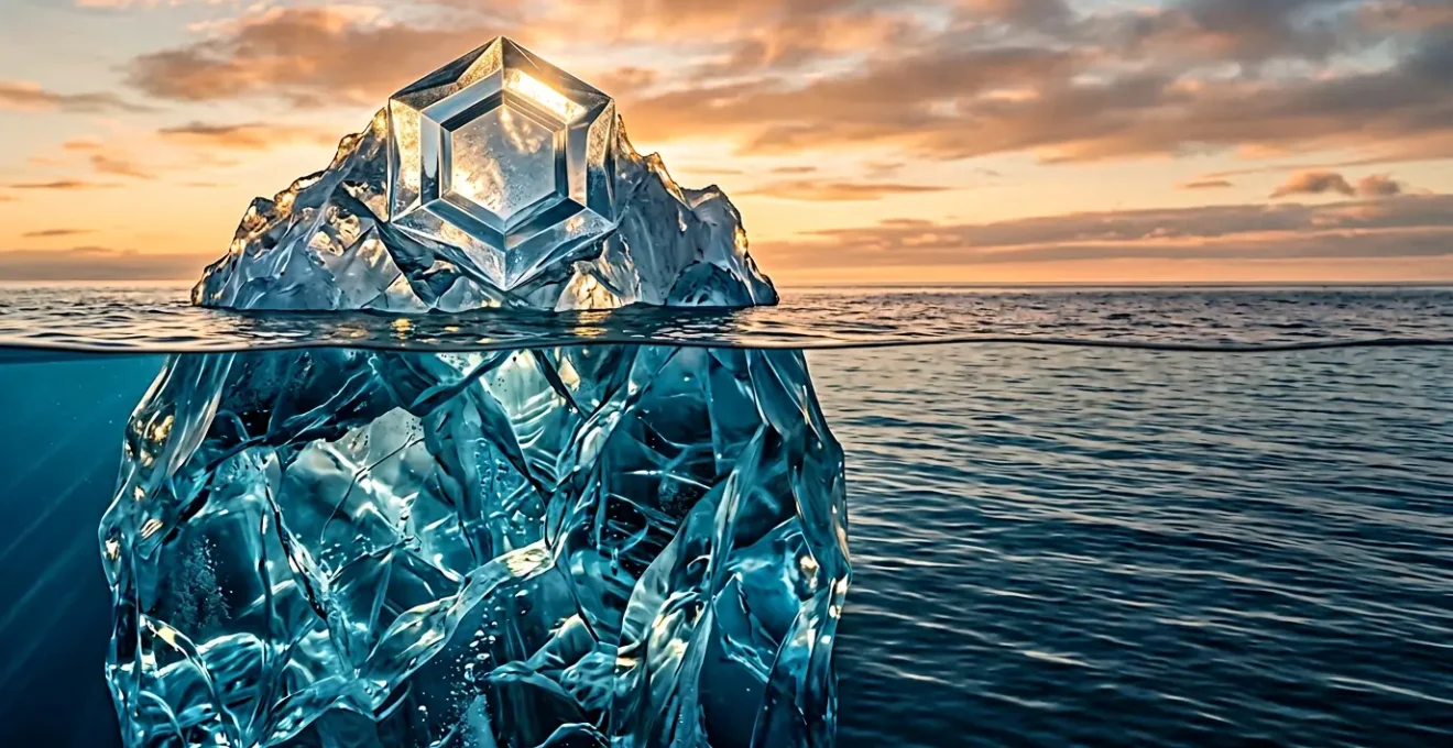 Un iceberg dans l'océan représentant la différence entre identité visuelle et identité de marque