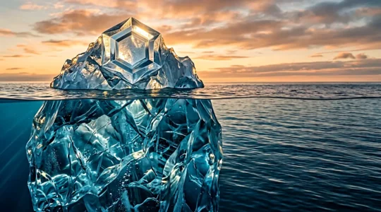 Un iceberg dans l'océan représentant la différence entre identité visuelle et identité de marque