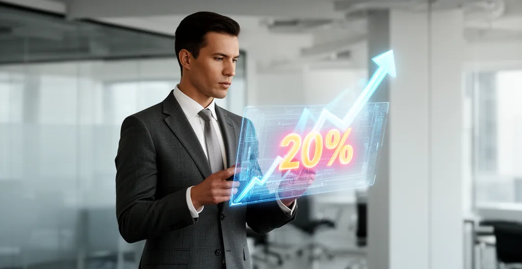 Dirigeant d'entreprise analysant des indicateurs de valorisation avec éléments visuels de marque en arrière-plan