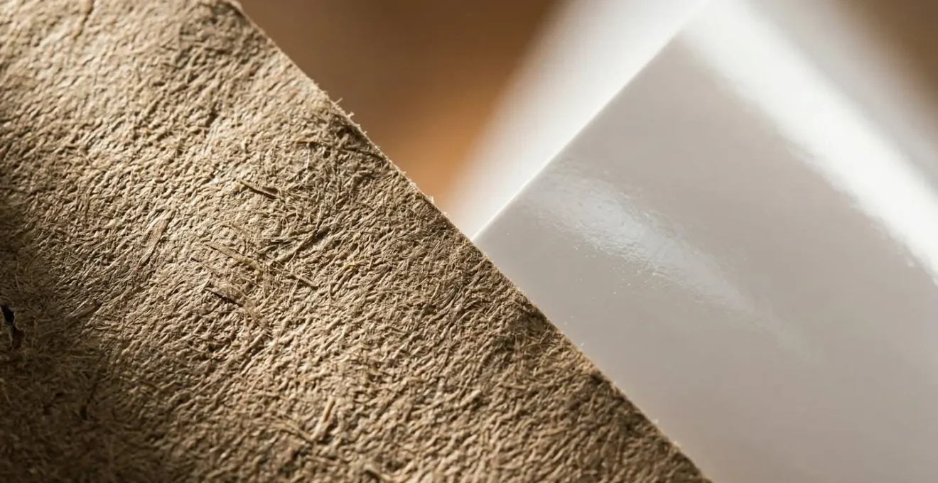 Comparaison macro de textures kraft et papier couché avec effets de lumière