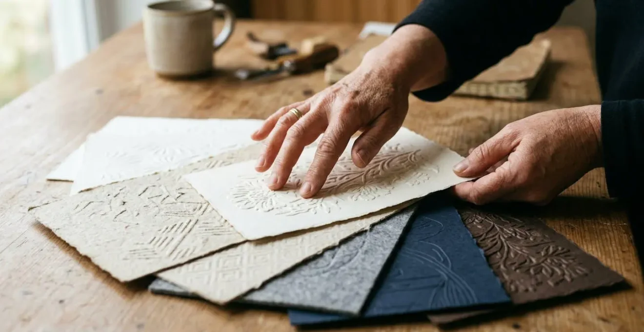 Collection d'échantillons de papiers de création avec différentes textures pour gaufrage