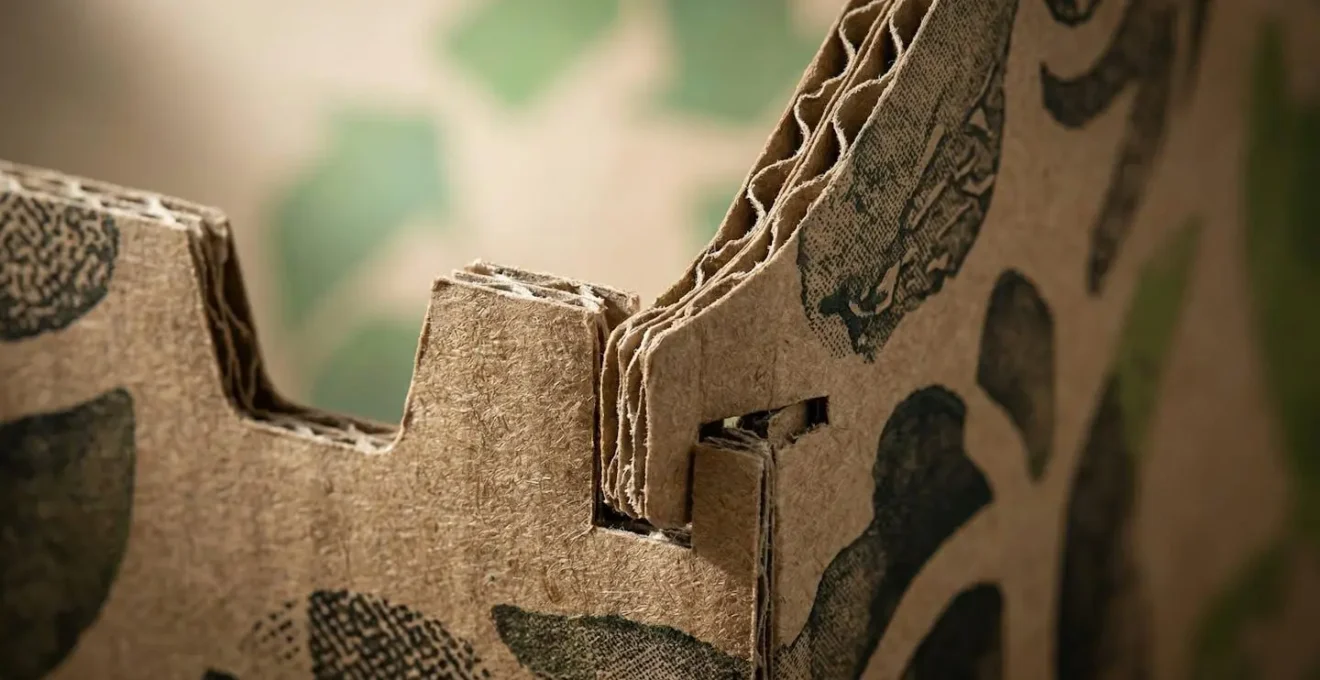 PLV en carton avec marquages visuels de recyclabilité et instructions de tri