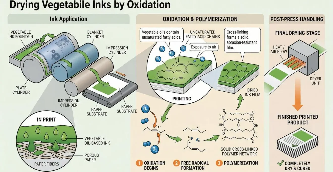 Mécanisme de séchage par oxydation des encres végétales en impression offset