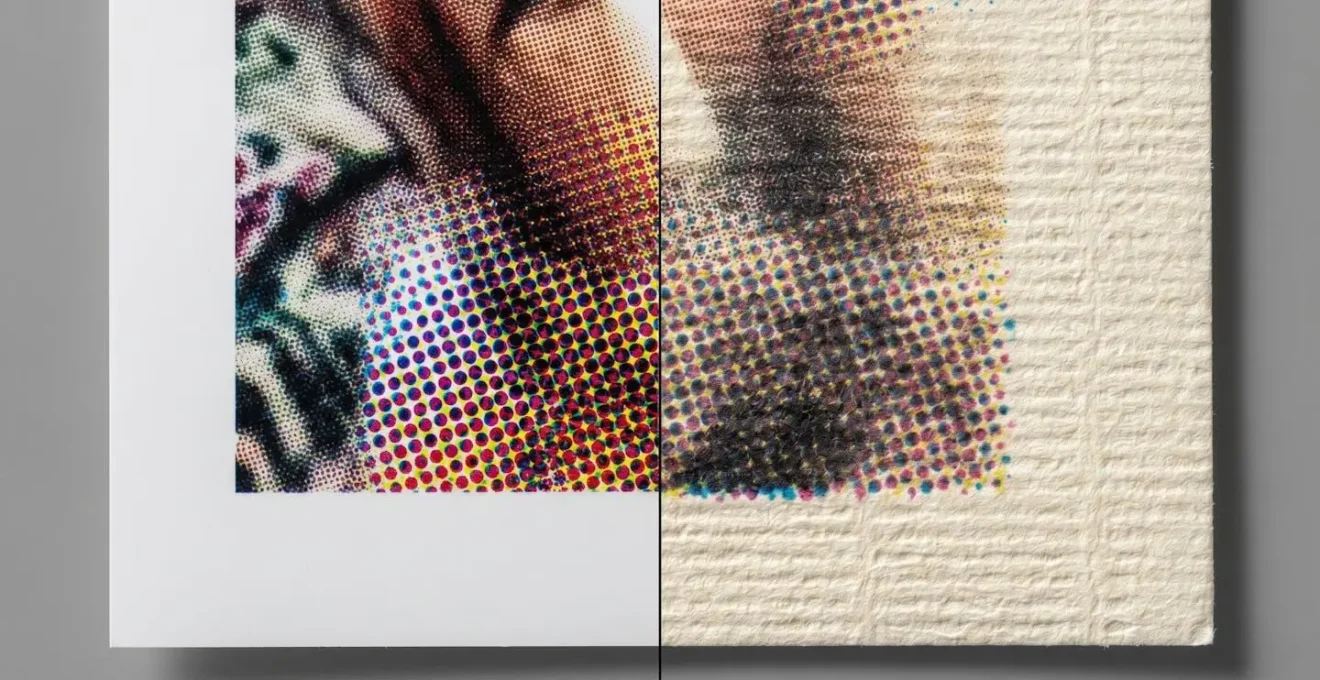Comparaison visuelle entre impression photo sur papier lisse et papier vergé texturé